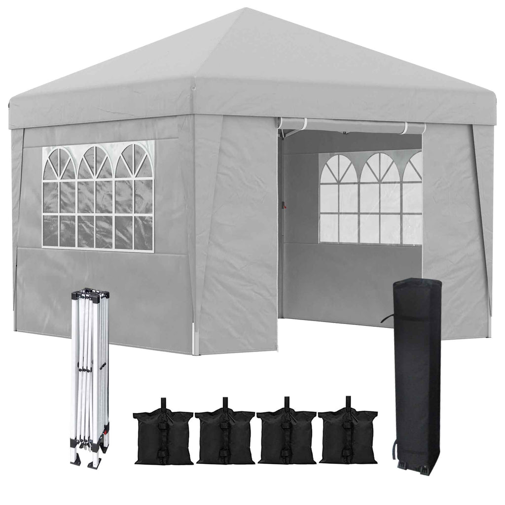 Outsunny 3x3 m Folding Gazebo with Adjustable Height and Windows, in Steel and Oxford Fabric, Light Grey