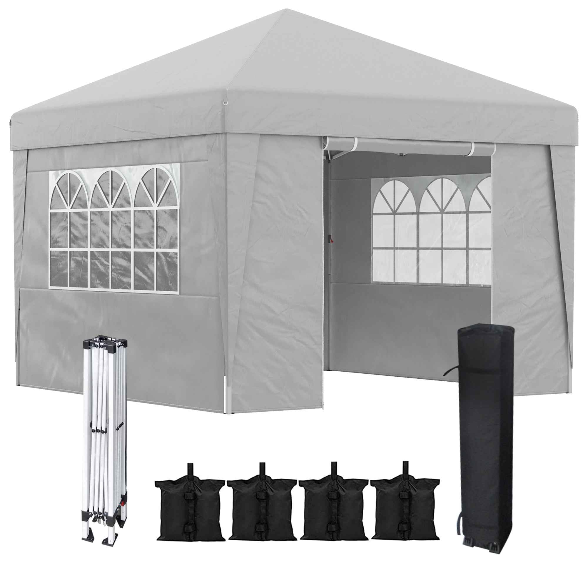 Outsunny 3x3 m Folding Gazebo with Adjustable Height and Windows, in Steel and Oxford Fabric, Light Grey