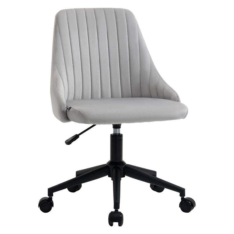 Grey Velvet Office Chair with Adjustable Height, Ergonomic 360° Swivel Chair with Wheels, 50x58x77-87cm