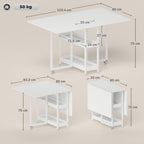 HOMCOM Folding Table with 2 Drop-Leaf Tops for 4 People with 2 Open Shelves, Wood and Metal, 133.4 x 80 x 75 cm, White