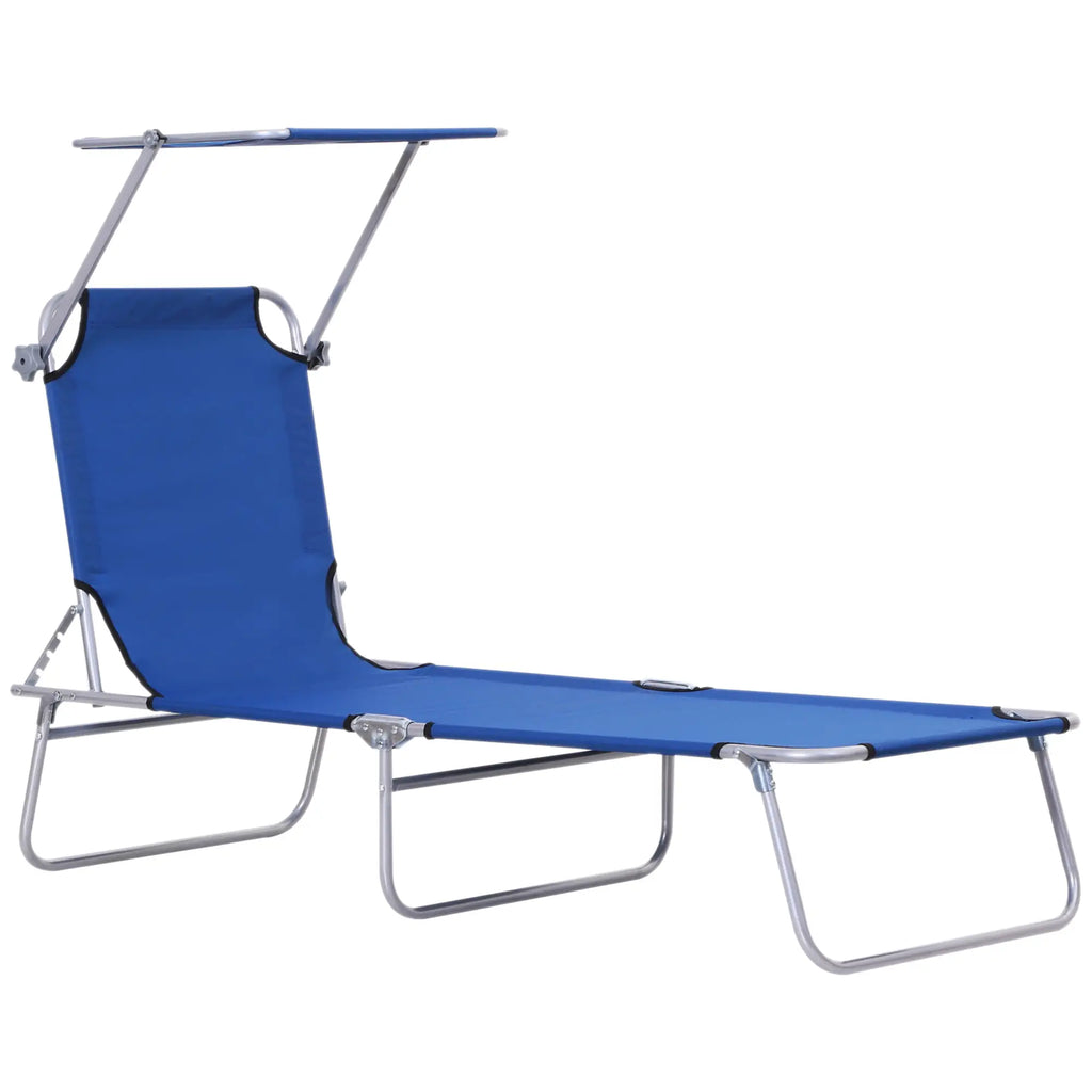 Garden Sun Lounger, Folding and Adjustable Deck Chair with Blue Fabric Canopy, 187x58x36cm - Borge' Group Limited