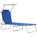 Garden Sun Lounger, Folding and Adjustable Deck Chair with Blue Fabric Canopy, 187x58x36cm - Borge' Group Limited