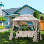 3-Seater Swing and Single Sun Lounger Gazebo Cover with Mosquito Net and Cushions 256x172x248cm Cream