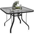 4-seater square garden table with glass top and hole for umbrella Ø54 mm, black