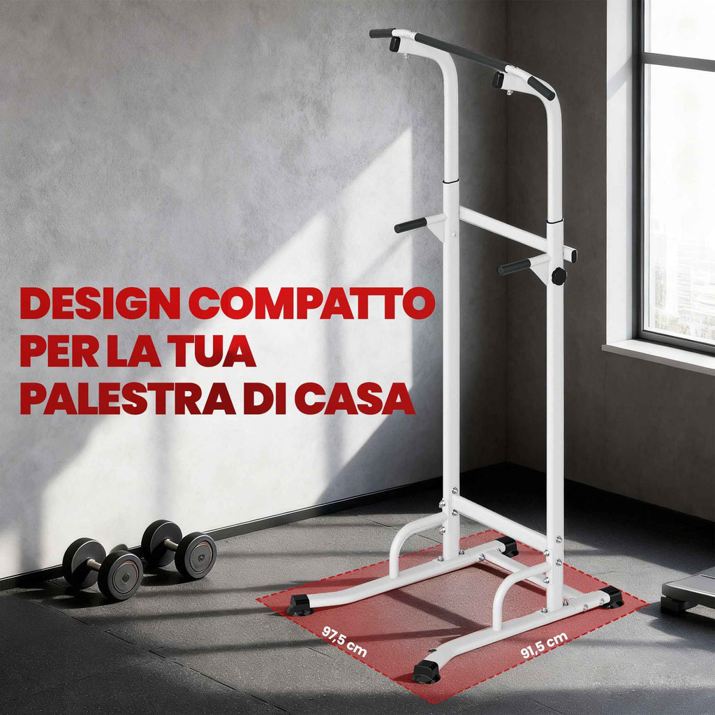SPORTNOW Fitness Station with Dip and Pull-Up Bars, Adjustable Height 176.5-227 cm and 120 kg Capacity, White