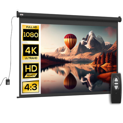 Projector Screen 100"  4:3 Format Adjustable with Remote Control, 203x152cm, Black