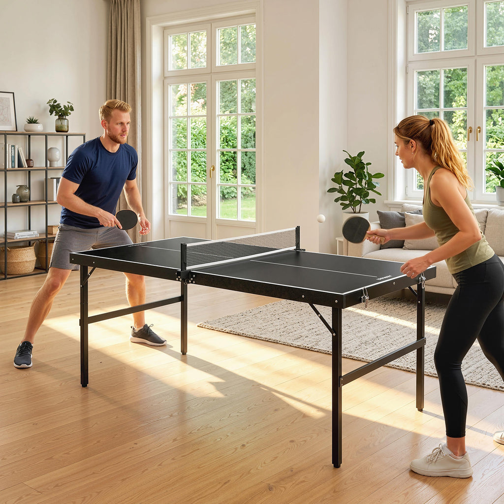 SPORTNOW Mini Folding Ping Pong Table with Net and Carrying Handle, Aluminum and MDF Ping Pong Table