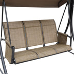 3-Seater Garden Swing with Adjustable Canopy and Storage Pockets, Brown, 196 x 128 x 172 cm