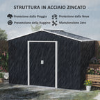 Steel Tool Shed with Sloped Roof and 2 Sliding Doors, 277x195x192 cm, Dark Grey