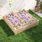 Outdoor Planter in Fir Wood with Composter and Open Bottom, 123x123x25.5 cm, Wood color