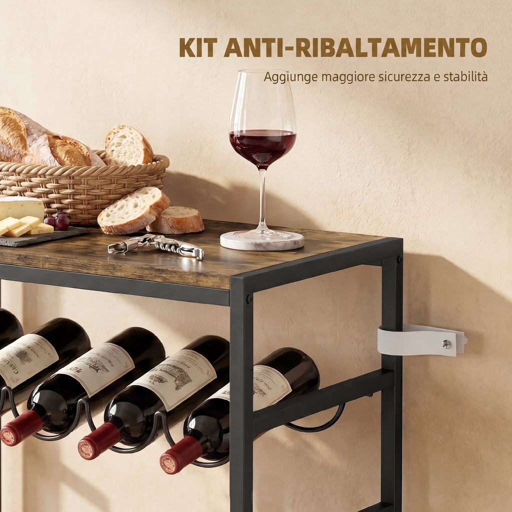 30-Bottle Floor-Standing Wine Rack with 6 Shelves, Industrial Style, Rustic Brown