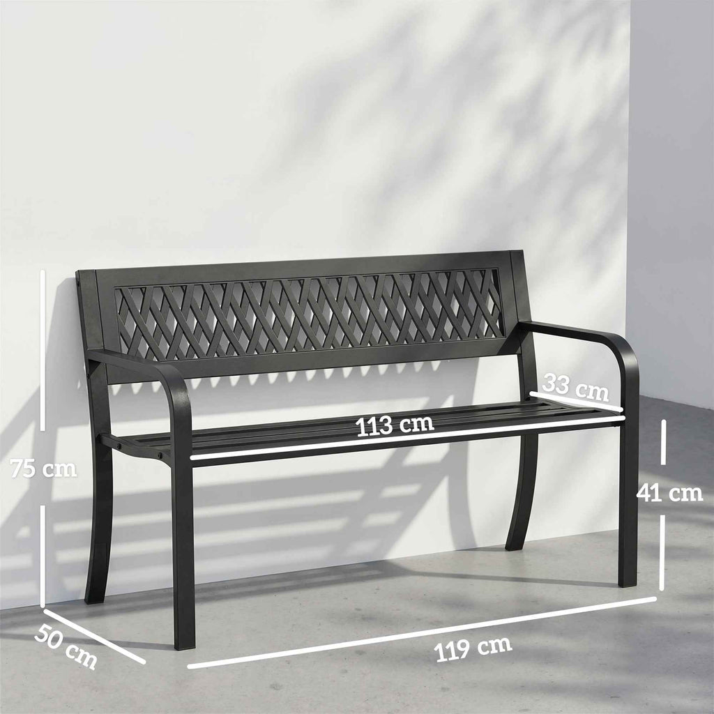 Outsunny Outdoor Garden Bench, 2 Seater, Black Patio Bench