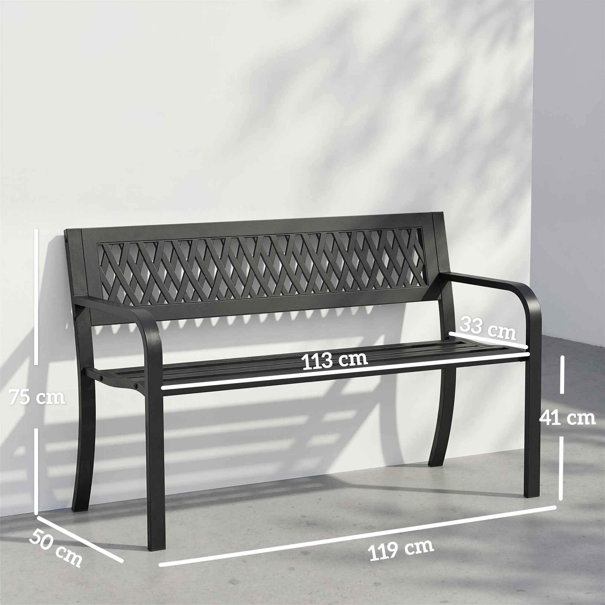Outsunny Outdoor Garden Bench, 2 Seater, Black Patio Bench