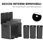 20L 3-Section Rubbish Bin with Silent Closure, Stainless Steel and PP, 61.9 x 36.6 x 56.7 cm, Black