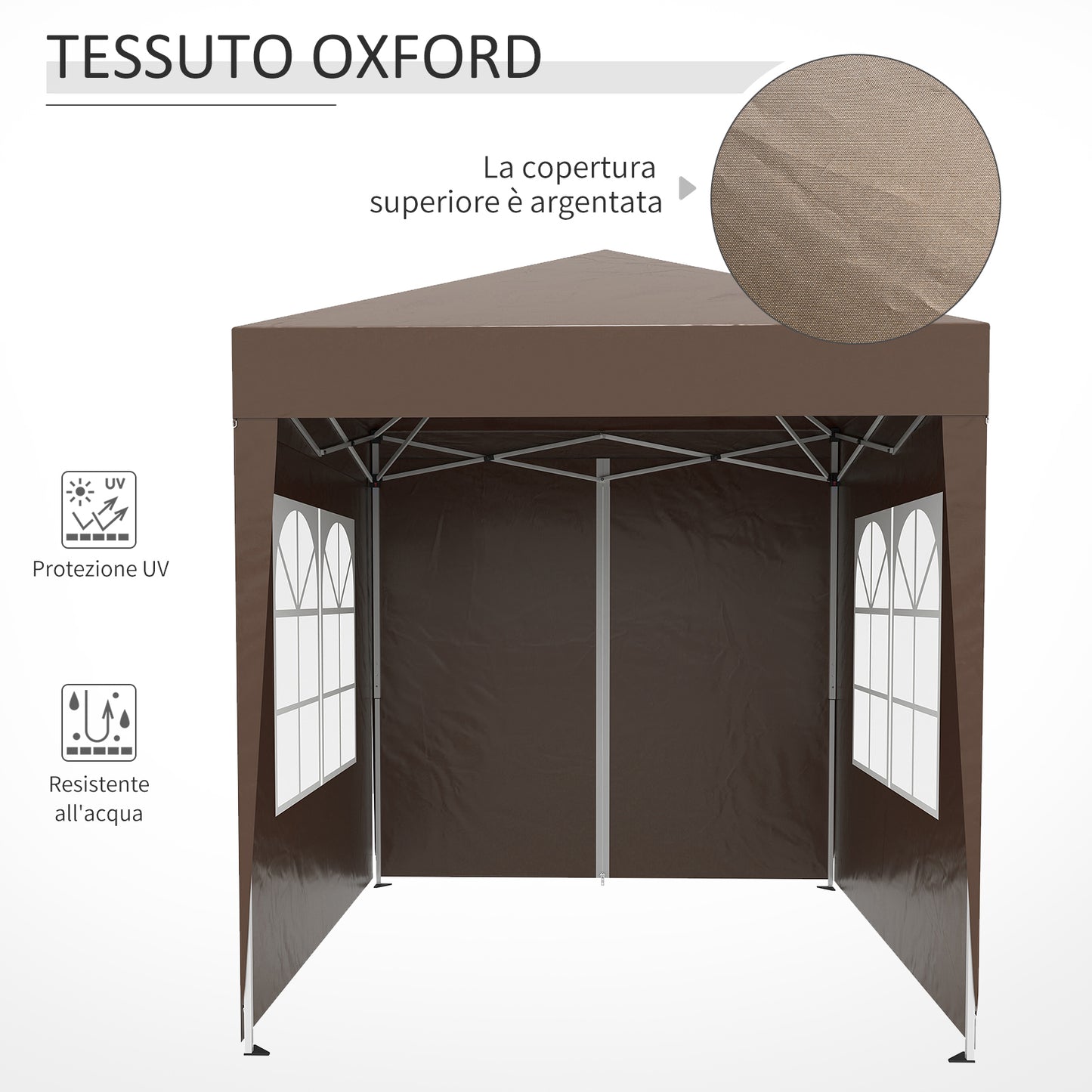 Outsunny gazebo 2x2 m folding with 4 removable walls and transport bag, metal and polyester, brown - Borgè