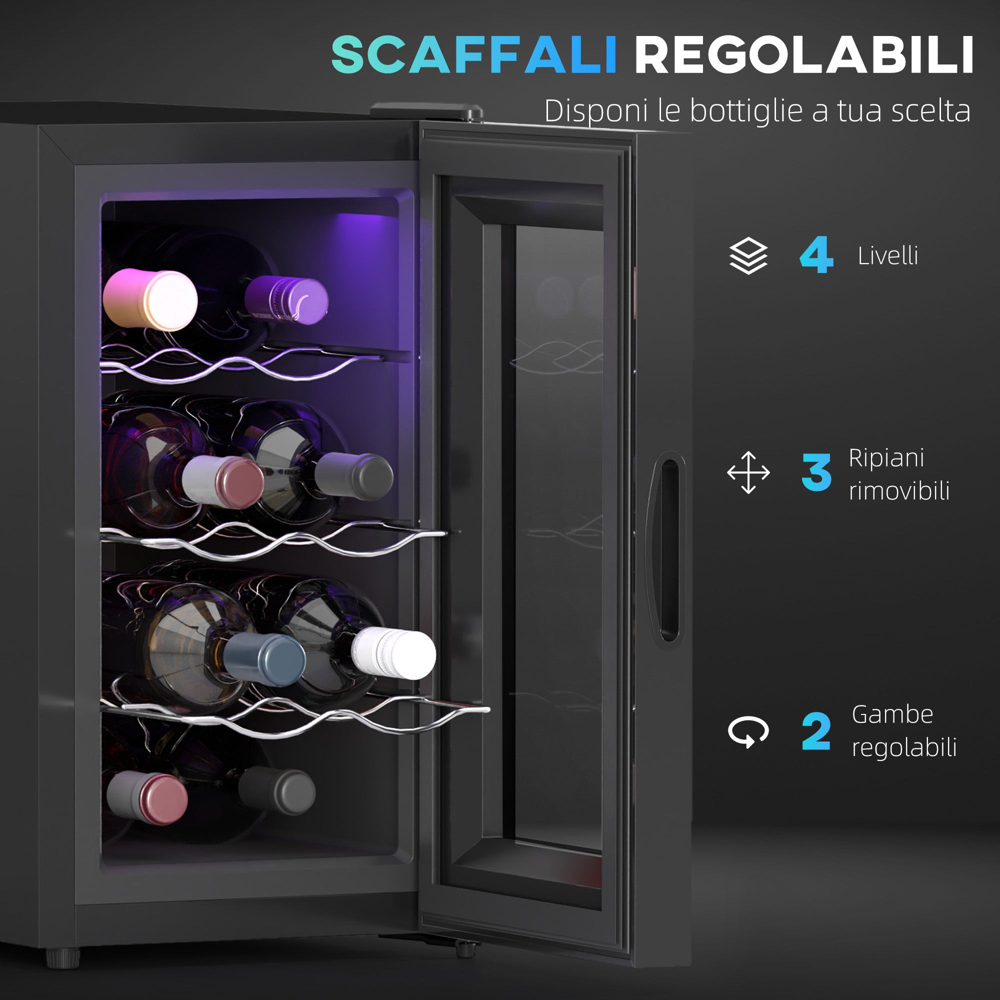 8 Bottle Wine Cooler, 21L Capacity, Touch Display and Adjustable Shelves, Black