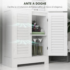 Bathroom Cabinet Column with 3 Cabinets and Glass Doors and Shutters, 60x30x170.5cm, White