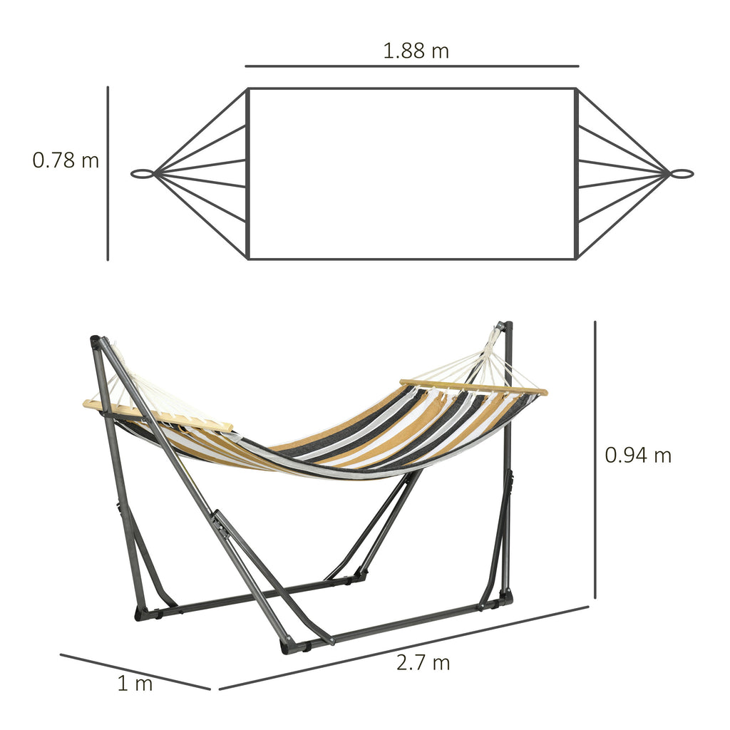 Outsunny Freestanding Hammock with Folding Stand, Cotton Lounger and Steel Frame, Grey