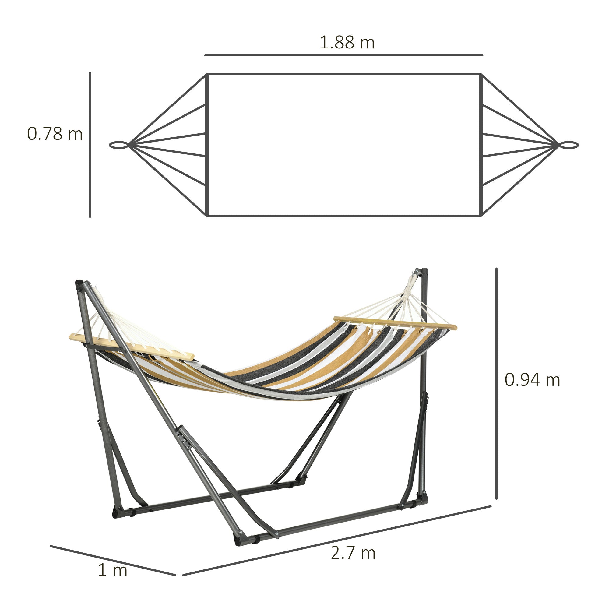 Outsunny Freestanding Hammock with Folding Stand, Cotton Lounger and Steel Frame, Grey