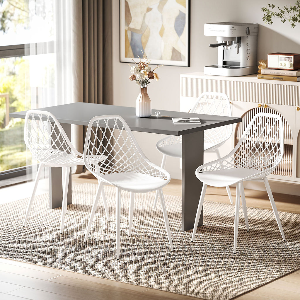 Set of 4 Modern Dining Chairs with Perforated Backrest in Plastic and Metal Legs, White