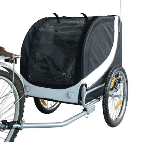 PawHut Foldable Bicycle Pet Trailer, black and white, 130x90x110cm - Borgè