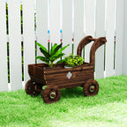 Outsunny Wooden Cart Planter with 4 Wheels, Handle and Drainage Holes, 68x38x52 cm, Wood