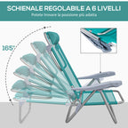 Set of 2 Folding and Reclining Camping Chairs on 6 Levels, in Aluminum and Foam, 62x65x80 cm, Gray to Light Blue