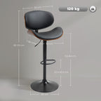 Set of 2 Bar Stools with Height-Adjustable Backrest, Wood and Faux Leather, 53x52x92-112 cm, Black