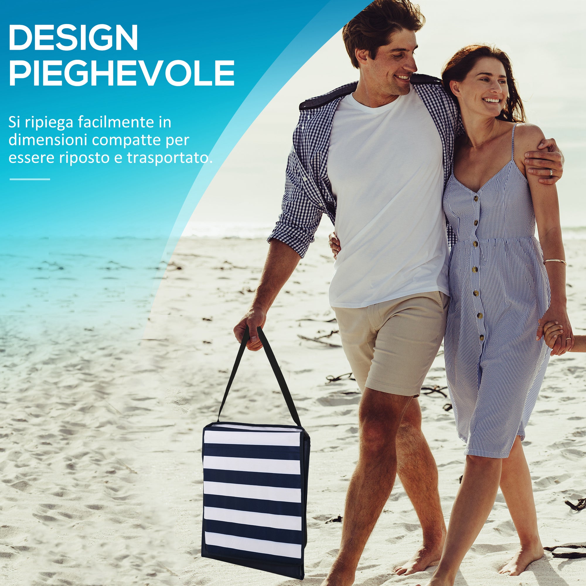 Set of 2 Folding and Adjustable Beach Chairs with Pocket, in Steel and Polyester, 142x51x40 cm, Multicolor