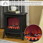 Portable Electric Fireplace 1000W/2000W with Flame Effect, ABS and Tempered Glass, 36.5x24x45.5 cm, Black