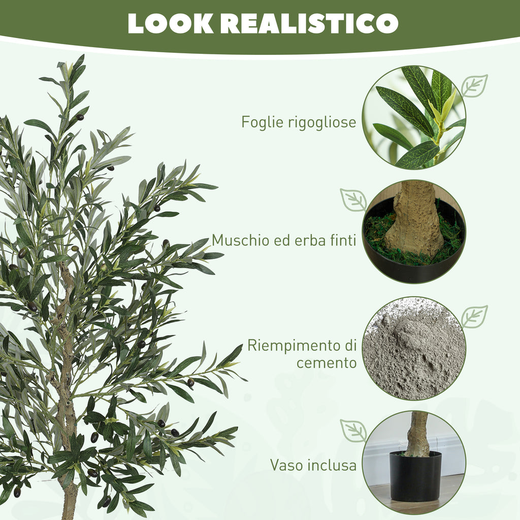 180cm Tall Artificial Olive Tree, artificial Tree with 900 Leaves and 40 Olives, Pot Included