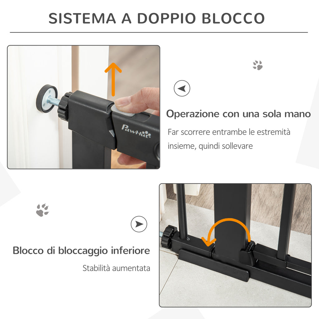 Adjustable Dog Gate with Small Door and Automatic Closure, 75-103x76cm, Black