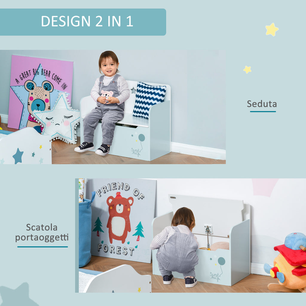 Children's Bench with Wooden Backrest, 3-6 Years, 60x30x50 cm, Blue