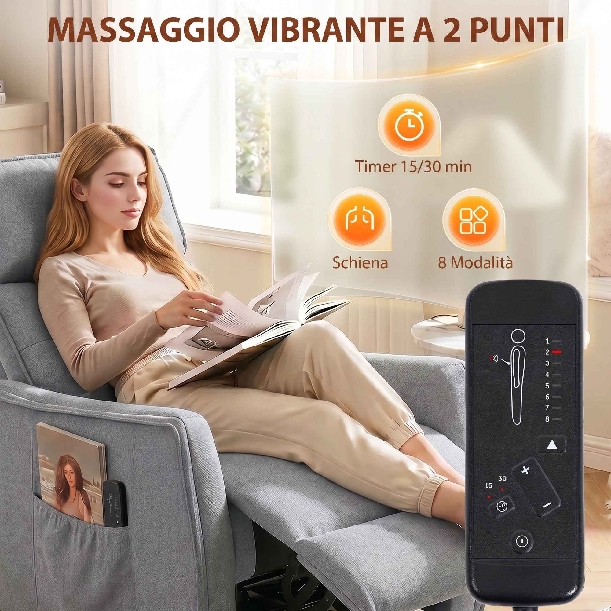 HOMCOM 160° Reclining Massage Chair with Footrest and Remote Control, 69x93x104 cm, Light Grey Linen Effect