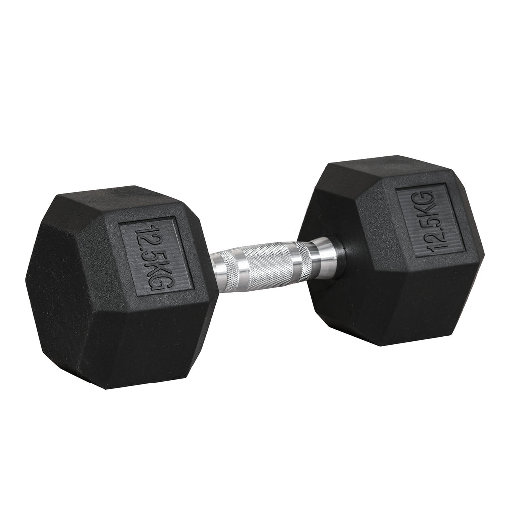 12.5kg Hex Single Dumbbell with Non-Slip Knurled Grip, Black