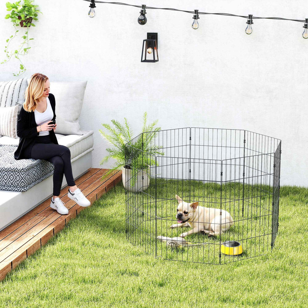 PawHut Dog Playpen Expandable Foldable Metal Enclosure 50x80cm Black