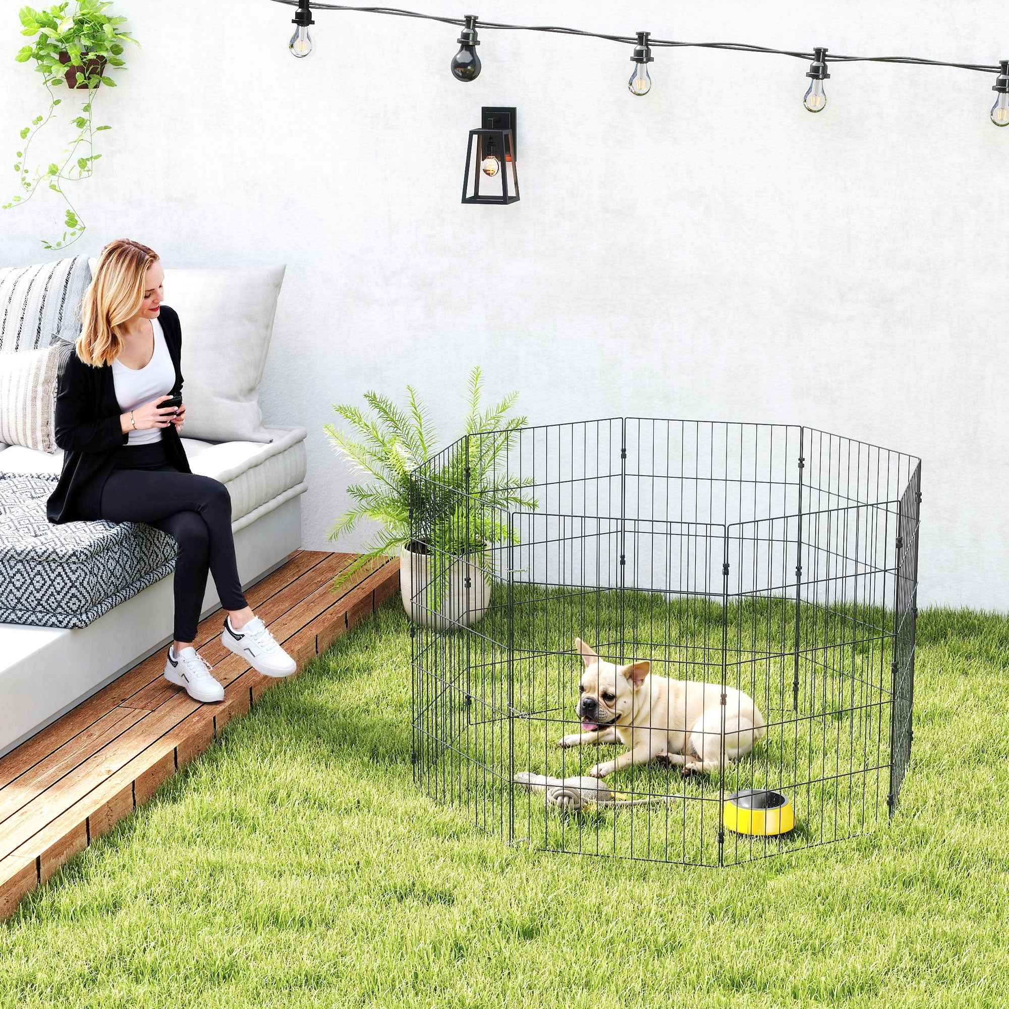 PawHut Dog Playpen Expandable Foldable Metal Enclosure 50x80cm Black