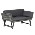 2 Seater Rattan Garden Sofa with Padding and Folding Armrests, 129x63x67cm, Grey