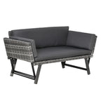 2 Seater Rattan Garden Sofa with Padding and Folding Armrests, 129x63x67cm, Grey