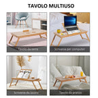 Folding and Tilting PC Bed Table with Drawer, 72x35x22-30, Wood Color