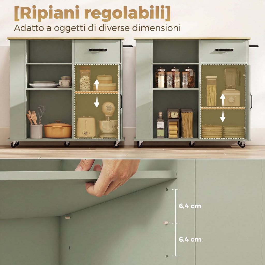 HOMCOM Kitchen Cabinet with Drawer, Cabinet and Adjustable Shelf, Light Green