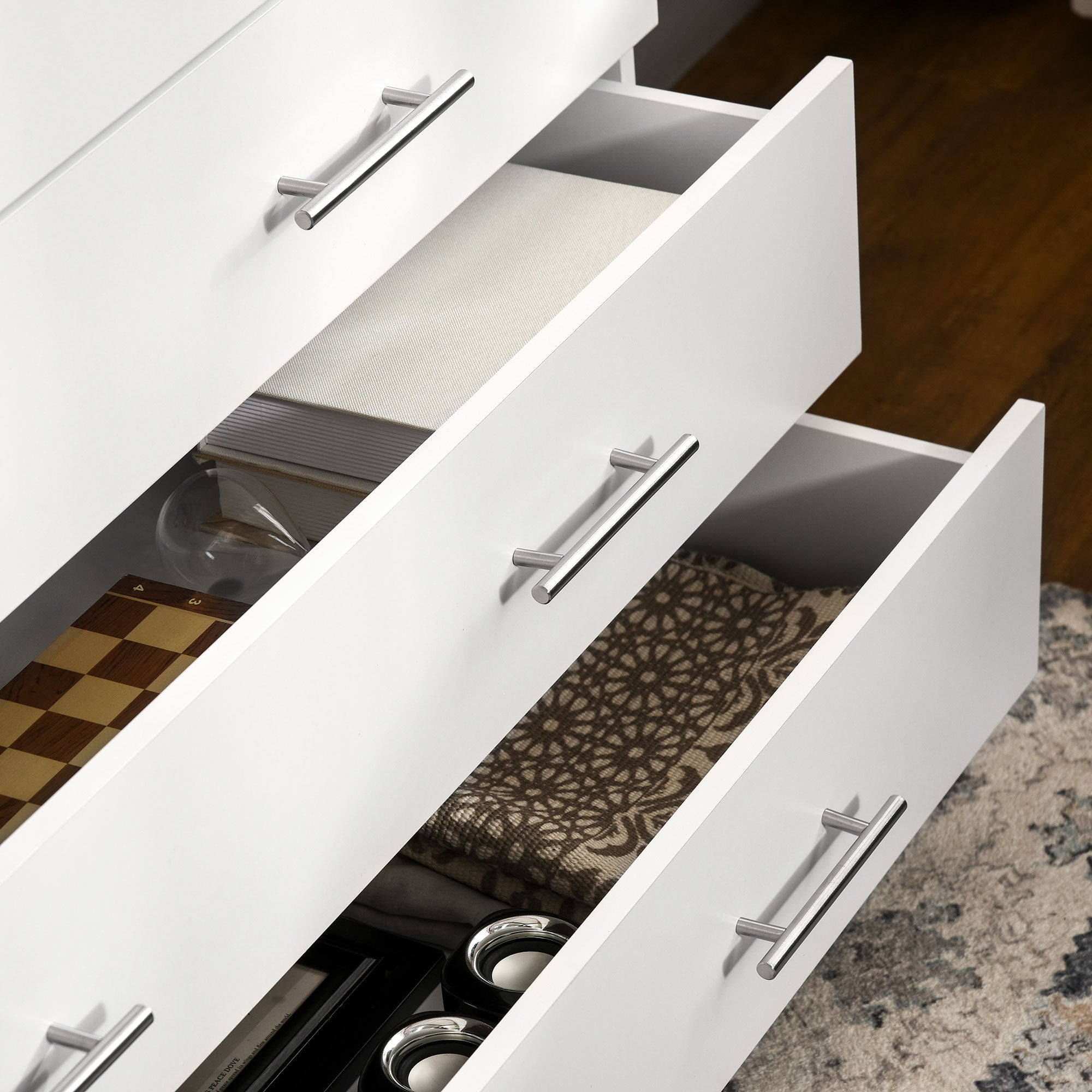 4 Drawer Wooden Bedroom Chest with Metal Handles, White