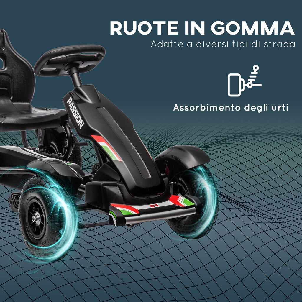 Pedal Go Kart for Children 5-12 Years in PP and Black Metal with Adjustable Seat and Handbrake, 121x58x61 cm