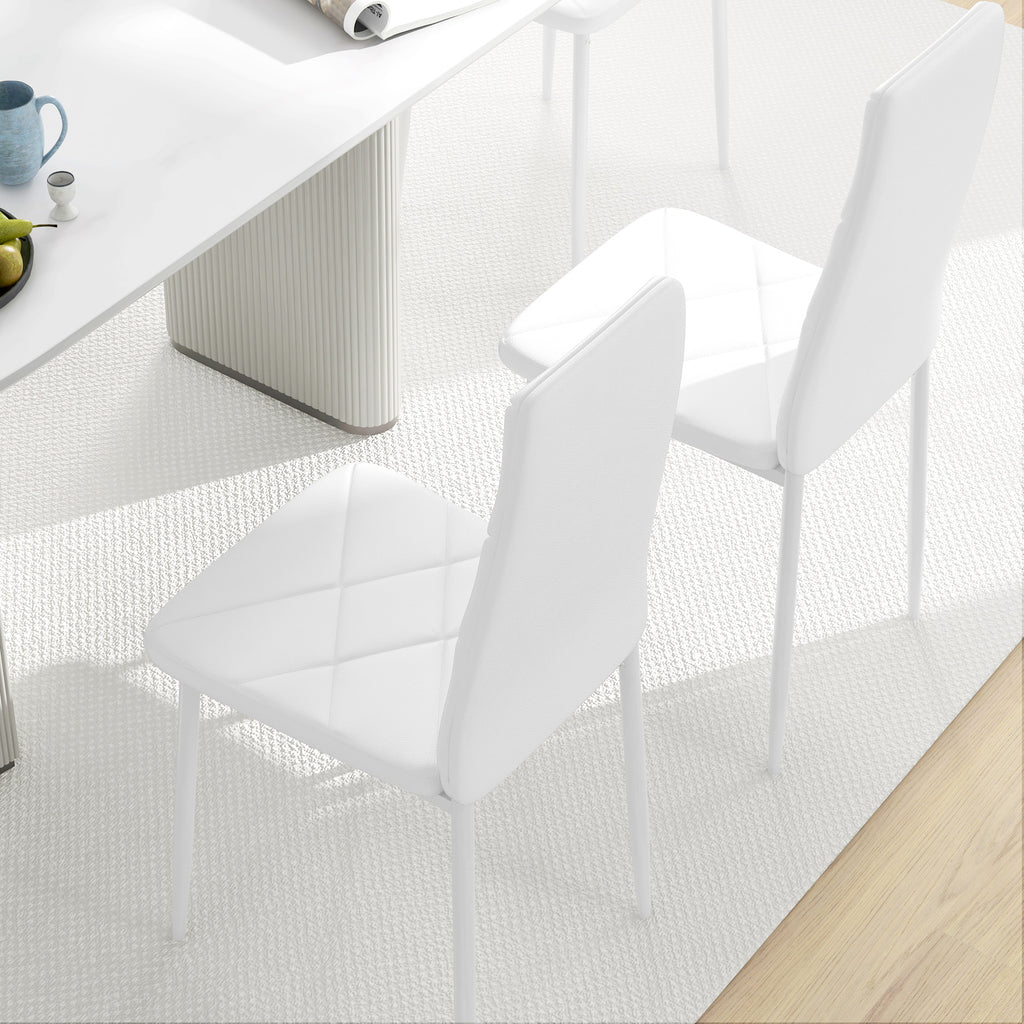 Set of 2 Modern High Back Dining Chairs in Faux Leather and Steel, 41x50x97 cm, White