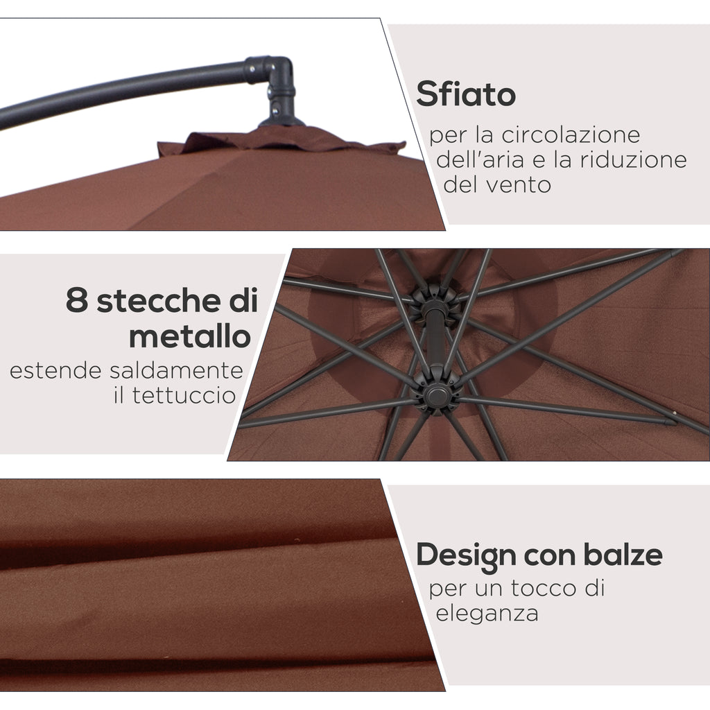 Outsunny 3x2.5m Garden Umbrella with Tilting Arm and Crank, in Steel and Polyester, Brown