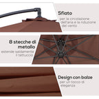Outsunny 3x2.5m Garden Umbrella with Tilting Arm and Crank, in Steel and Polyester, Brown