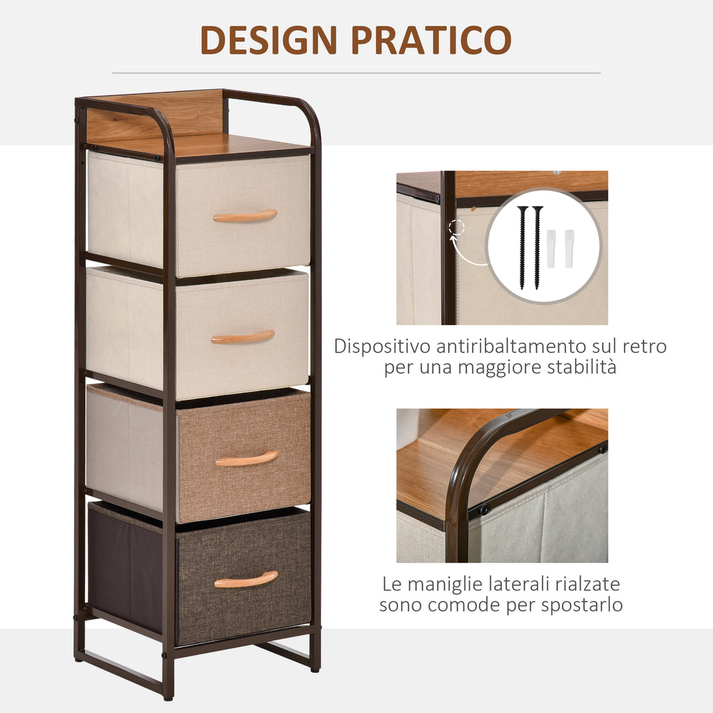 HOMCOM 4-Drawer Folding Chest of Drawers in Fabric and Wood and Metal Structure, 31x29x99 cm, Multicolor