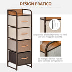 HOMCOM 4-Drawer Folding Chest of Drawers in Fabric and Wood and Metal Structure, 31x29x99 cm, Multicolor