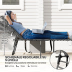 Folding and Reclining Garden Deckchair with 5 Levels with Side Table and Pocket, 60x190x31 cm, Gray and Black