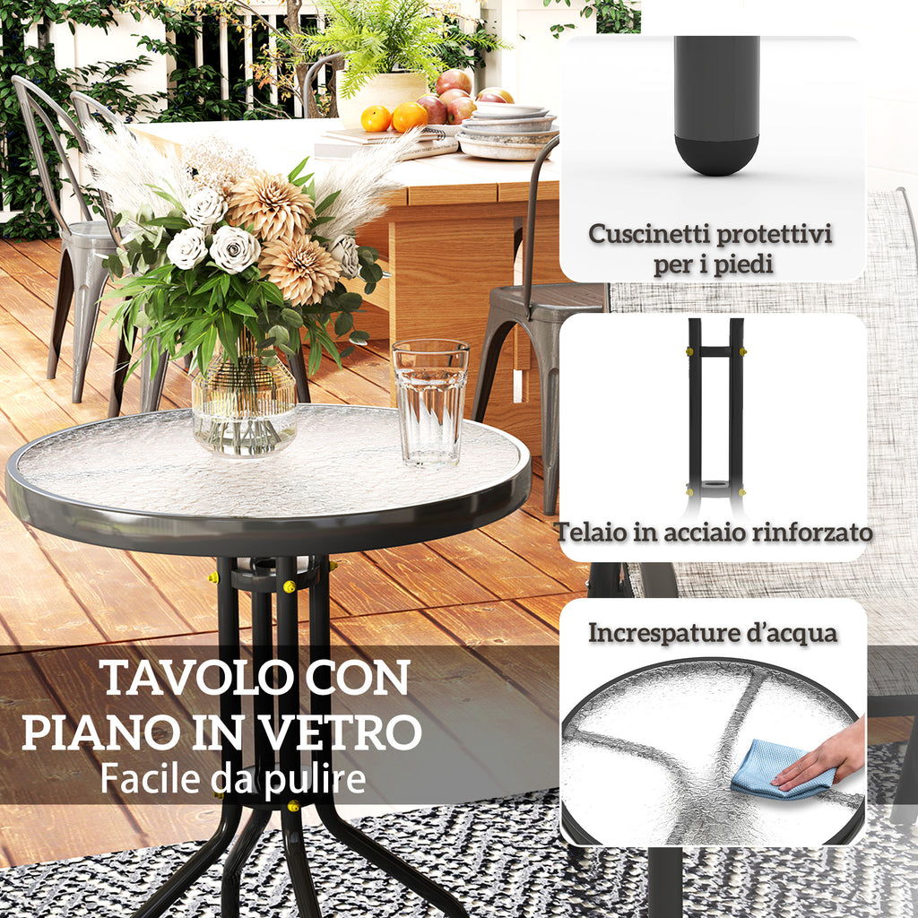 Outsunny 3-Piece Garden Set with 2 Garden Chairs 54x71x93 cm and Round Table Ø60x71 cm in Grey Steel